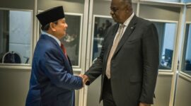Menteri Pertahanan Prabowo Subianto bersama Menhan AS Llyod J Austin III. (Dok. Tim Media Prabowo Subianto)