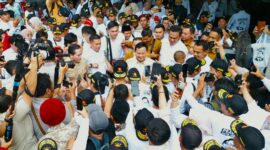 Ketua Umum Partai Gerindra Prabowo Subianto menghadiri agenda Konsolidasi Akbar Pengurus Gerindra Tangerang Raya di Lapangan Ahmad Yani, Tangerang, Minggu, 7 Juli 2023. (Dok. Tim Media Prabowo Subianto)