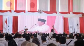 Menteri Pertahanan Prabowo Subianto menghadiri Rakernas Asosiasi Pemerintah Desa Seluruh Indonesia (APDESI). (Dok. Tim Media Prabowo Subianto)