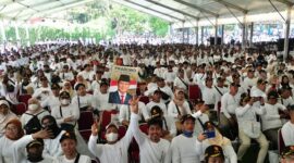 Ketua Umum Partai Gerindra Prabowo Subianto menghadiri agenda Konsolidasi Akbar Pengurus Gerindra Tangerang Raya di Lapangan Ahmad Yani, Tangerang, Minggu, 7 Juli 2023. (Dok. Tim Media Prabowo Subianto)